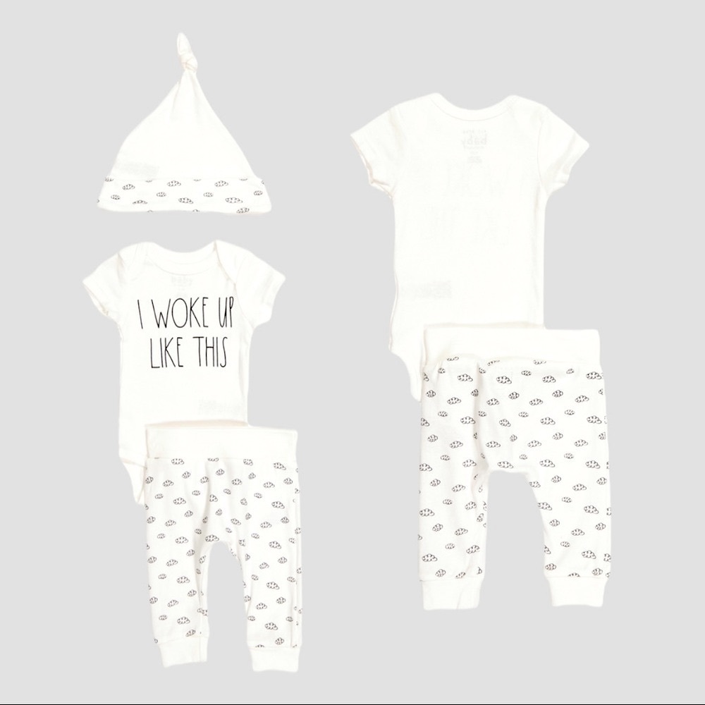 🌺 Rae Dunn Baby White Adorable I Woke Up Like This Outfit + Hat 0-3 Months NWT